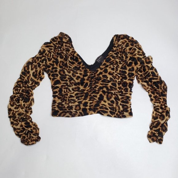 Free press mesh ruched crop top leopard print - Picture 5 of 5